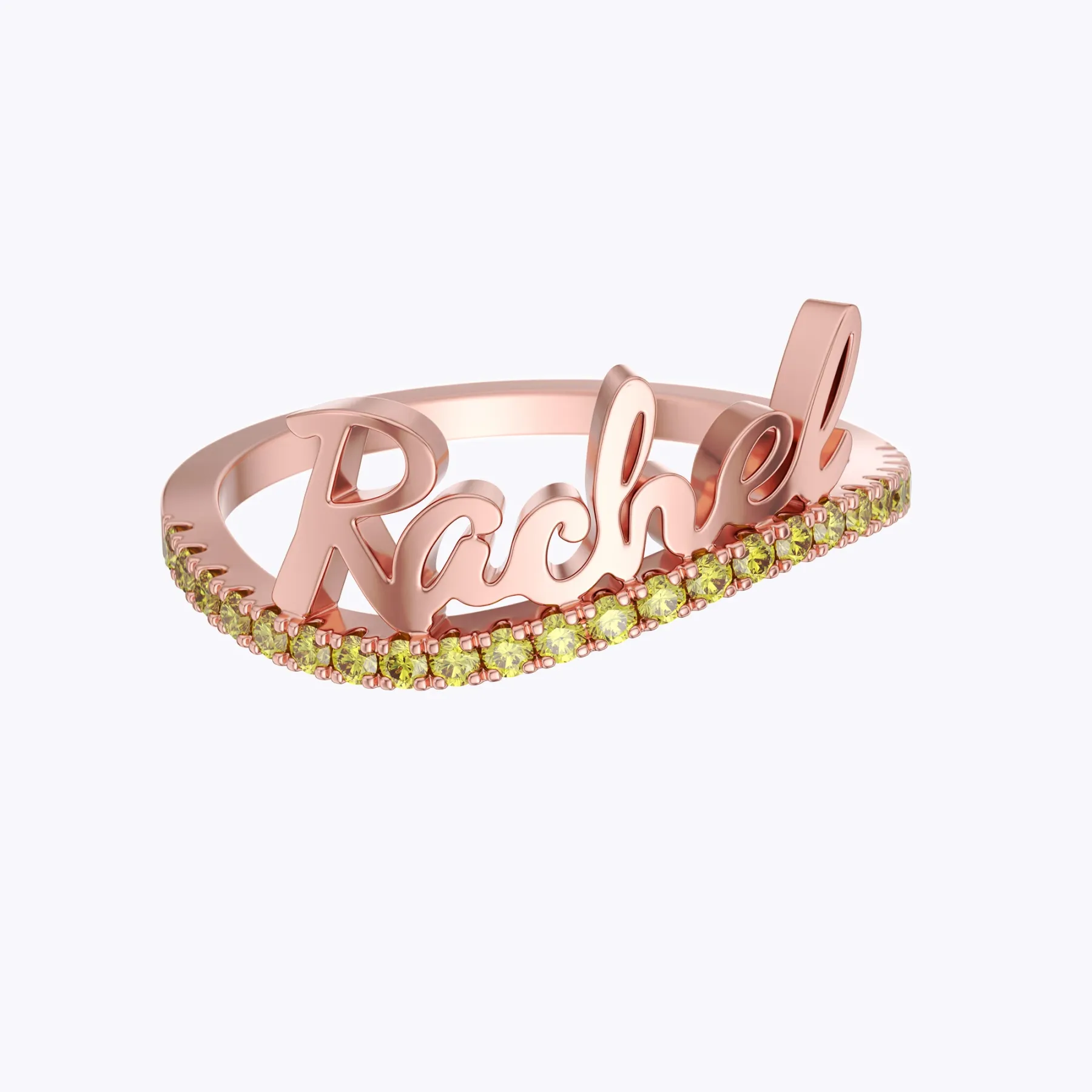 Custom Curved Pavé Birthstone Name Ring