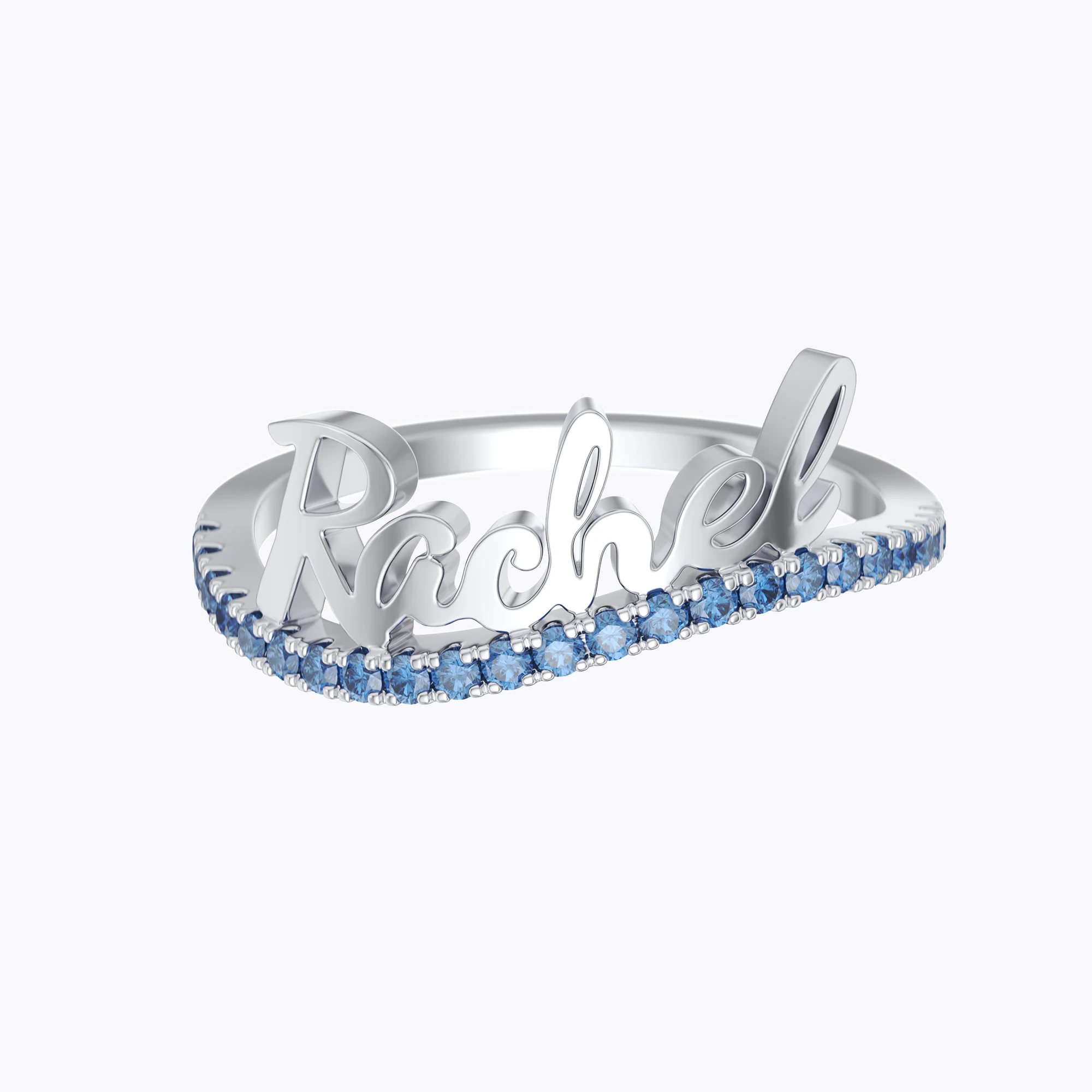 Custom Curved Pavé Birthstone Name Ring