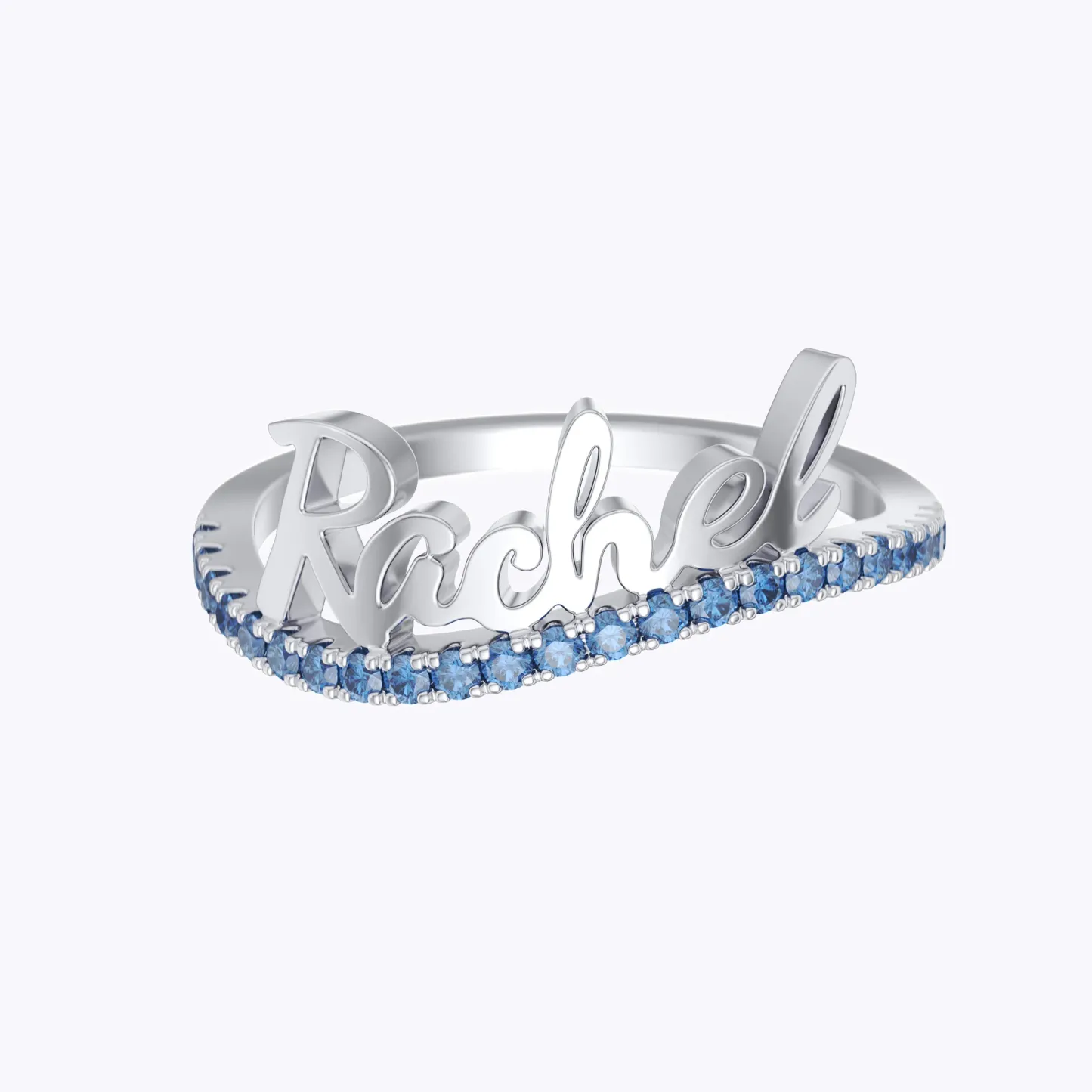 Custom Curved Pavé Birthstone Name Ring