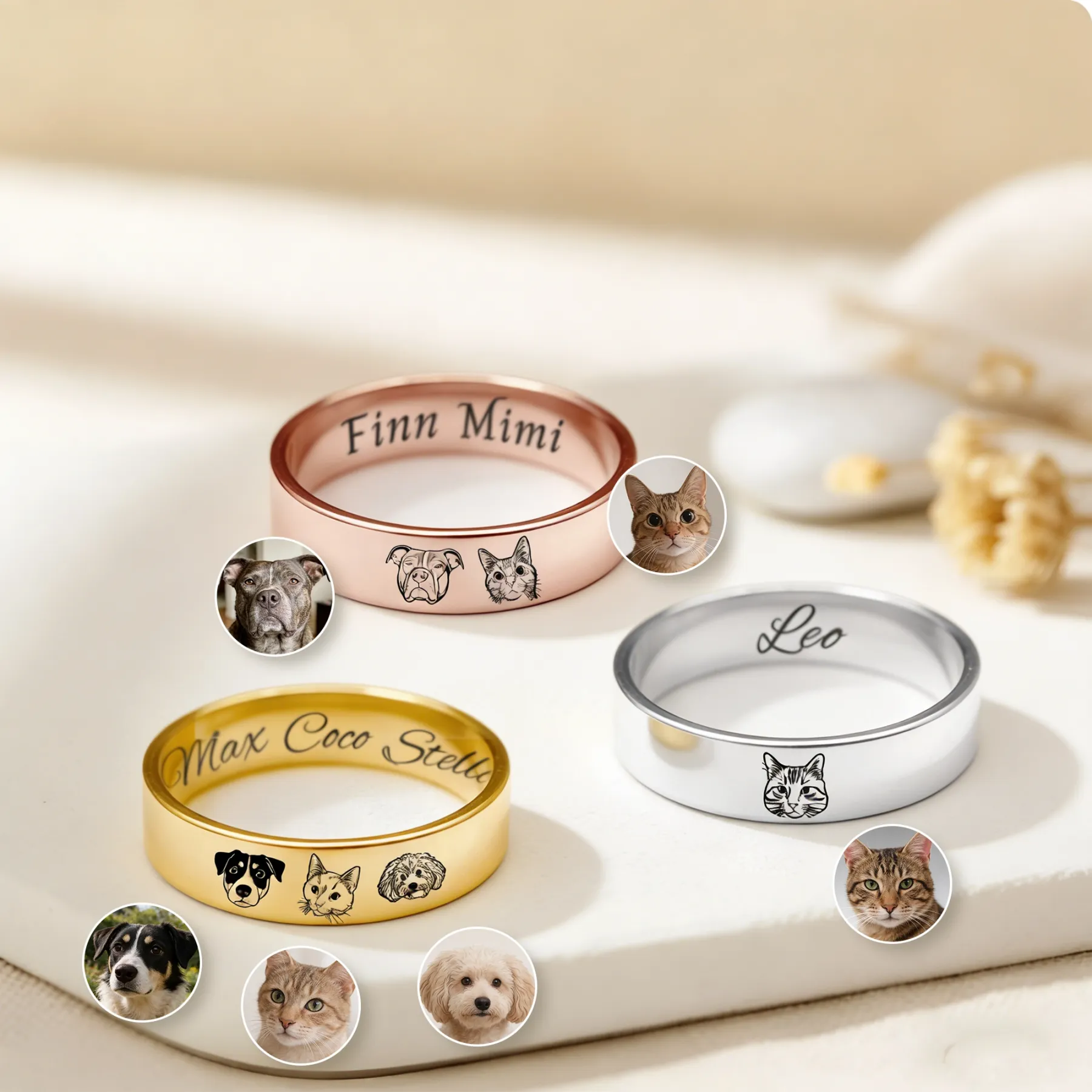 Custom 1-8 Pet Face with Name Ring