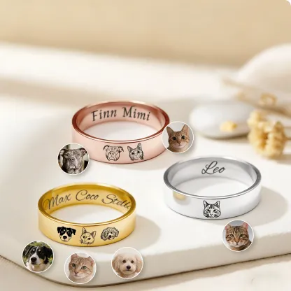 Custom 1-8 Pet Face with Name Ring