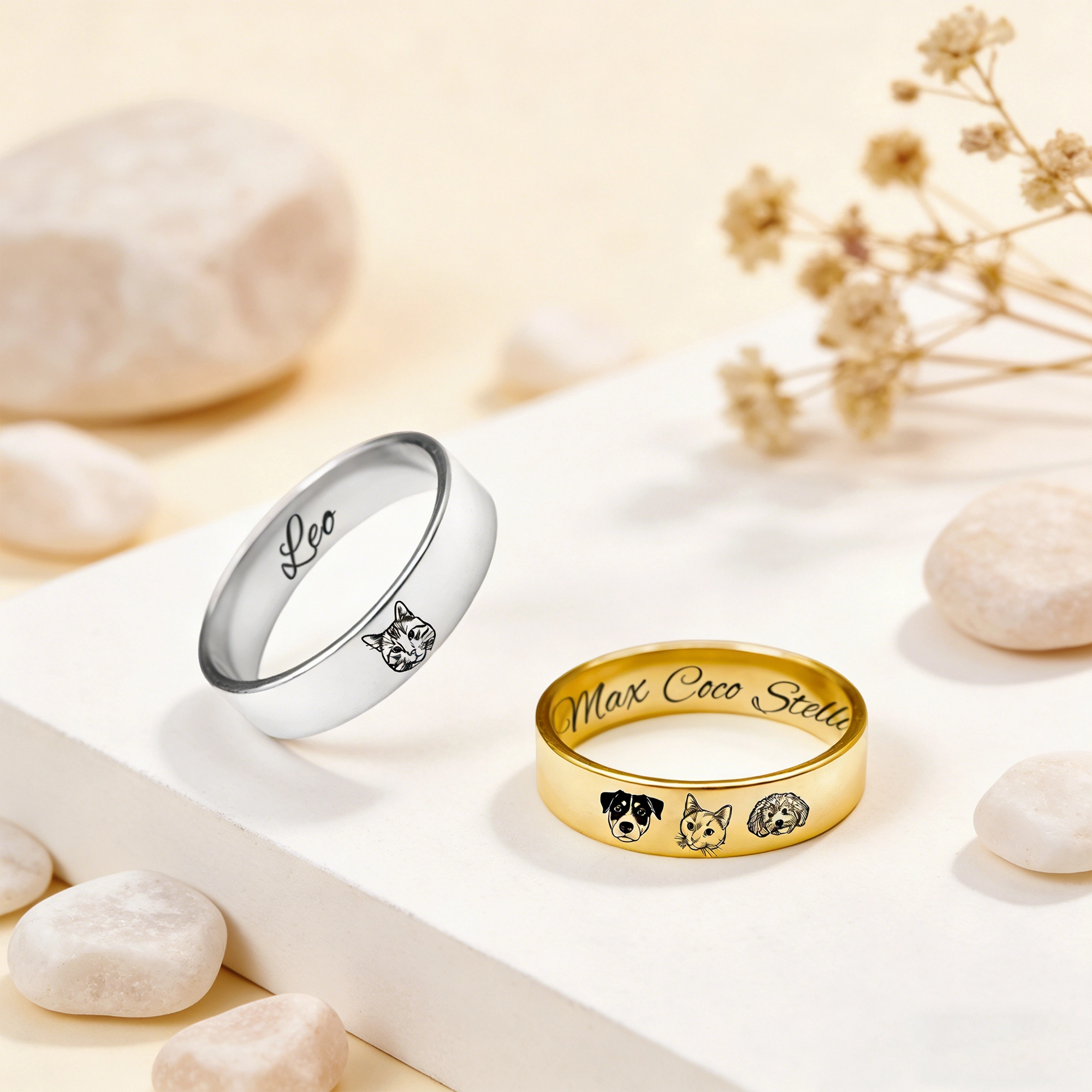 Custom 1-8 Pet Face with Name Ring