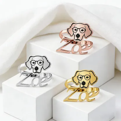 Custom Pet Face Photo with Name Open Twist Ring