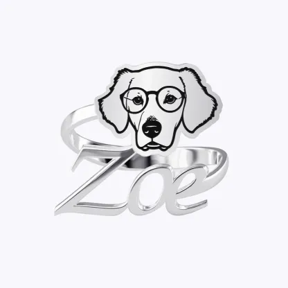 Custom Pet Face Photo with Name Open Twist Ring