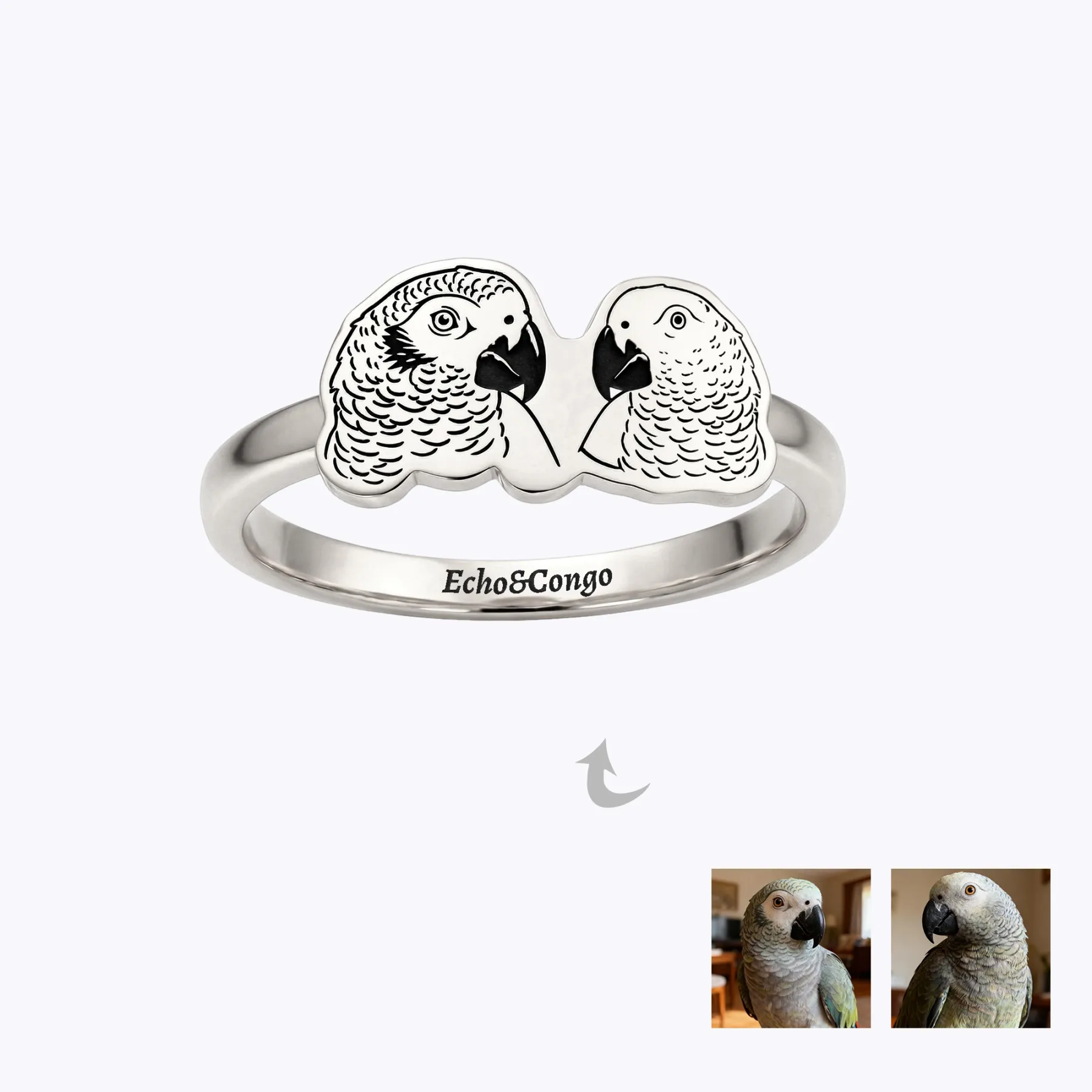 Custom 1-6 Engraved Cat Dog Face Photo Ring