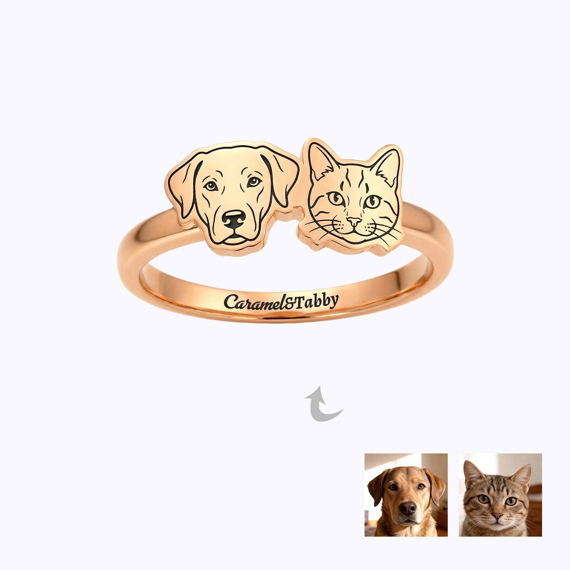 Custom 1-6 Engraved Cat Dog Face Photo Ring