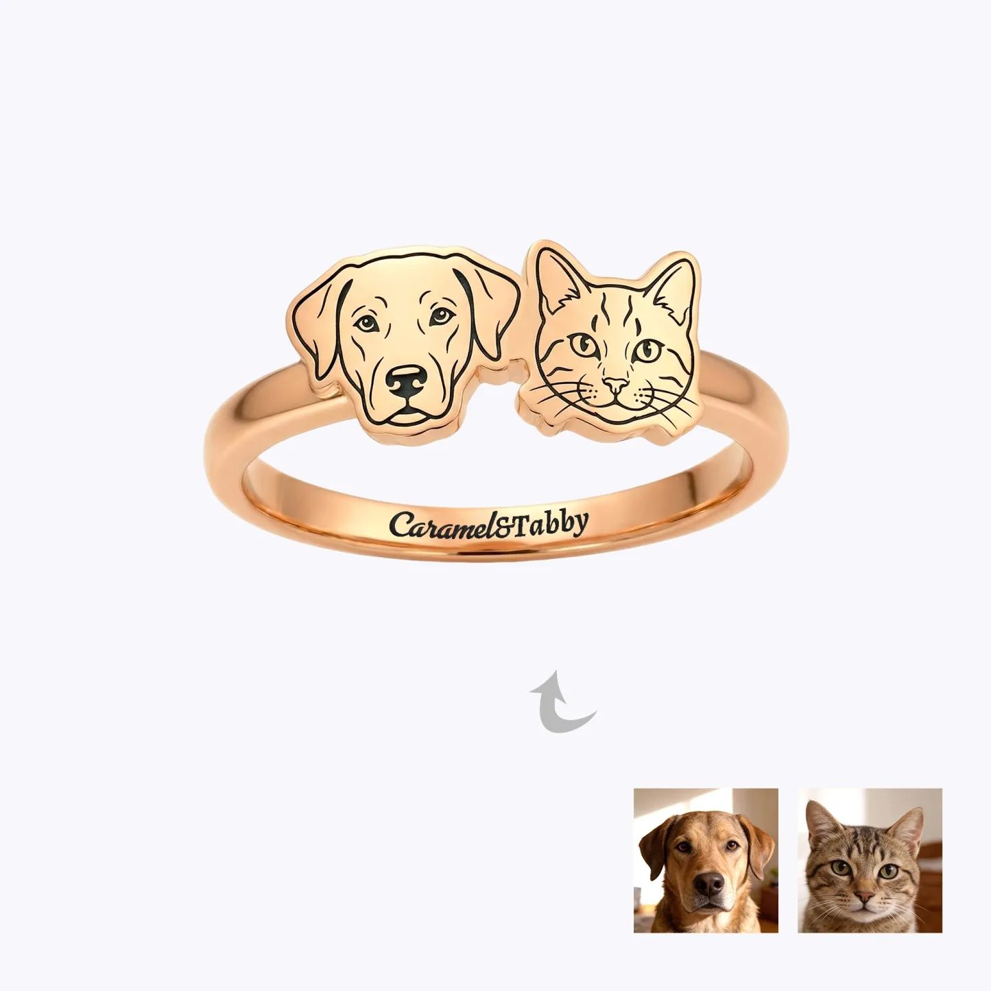 Custom 1-6 Engraved Cat Dog Face Photo Ring