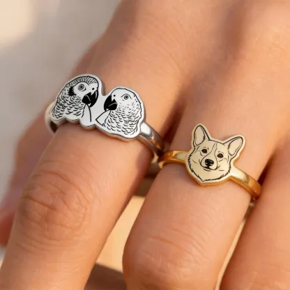 Custom 1-6 Engraved Cat Dog Face Photo Ring