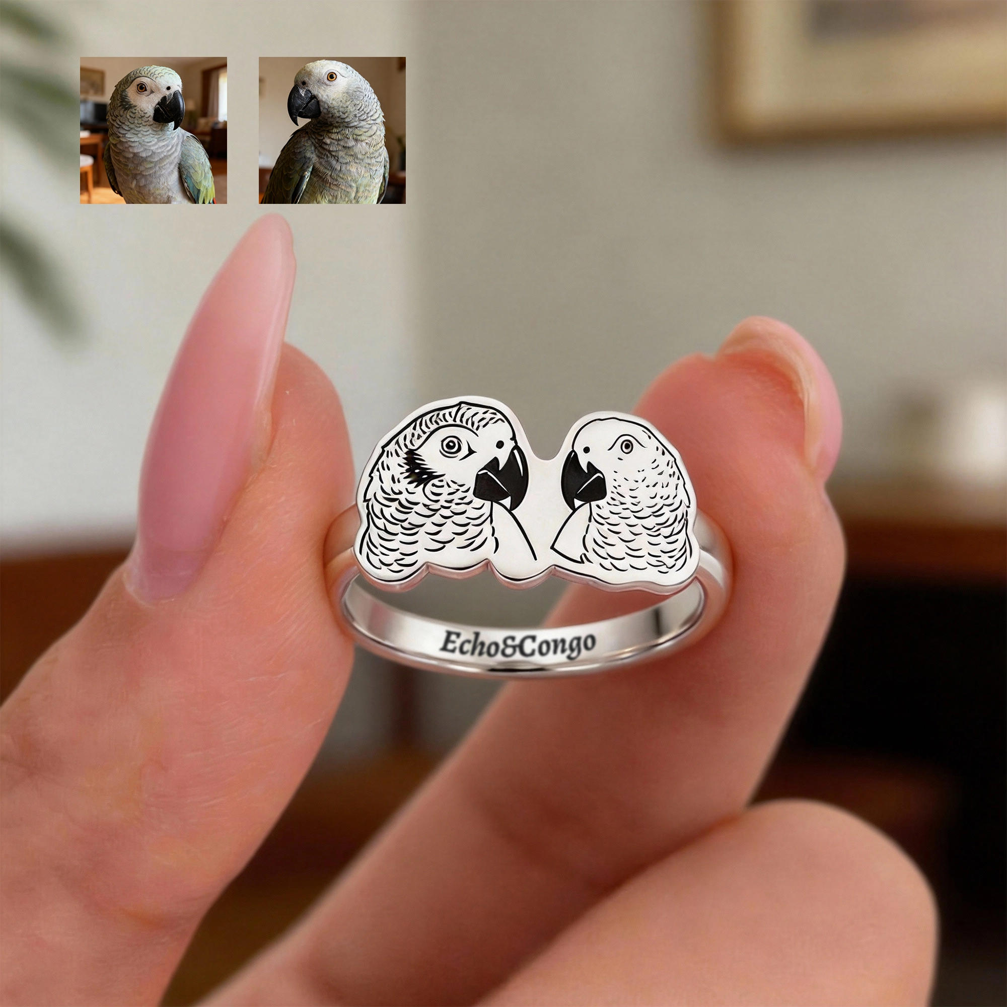 Custom 1-6 Engraved Cat Dog Face Photo Ring