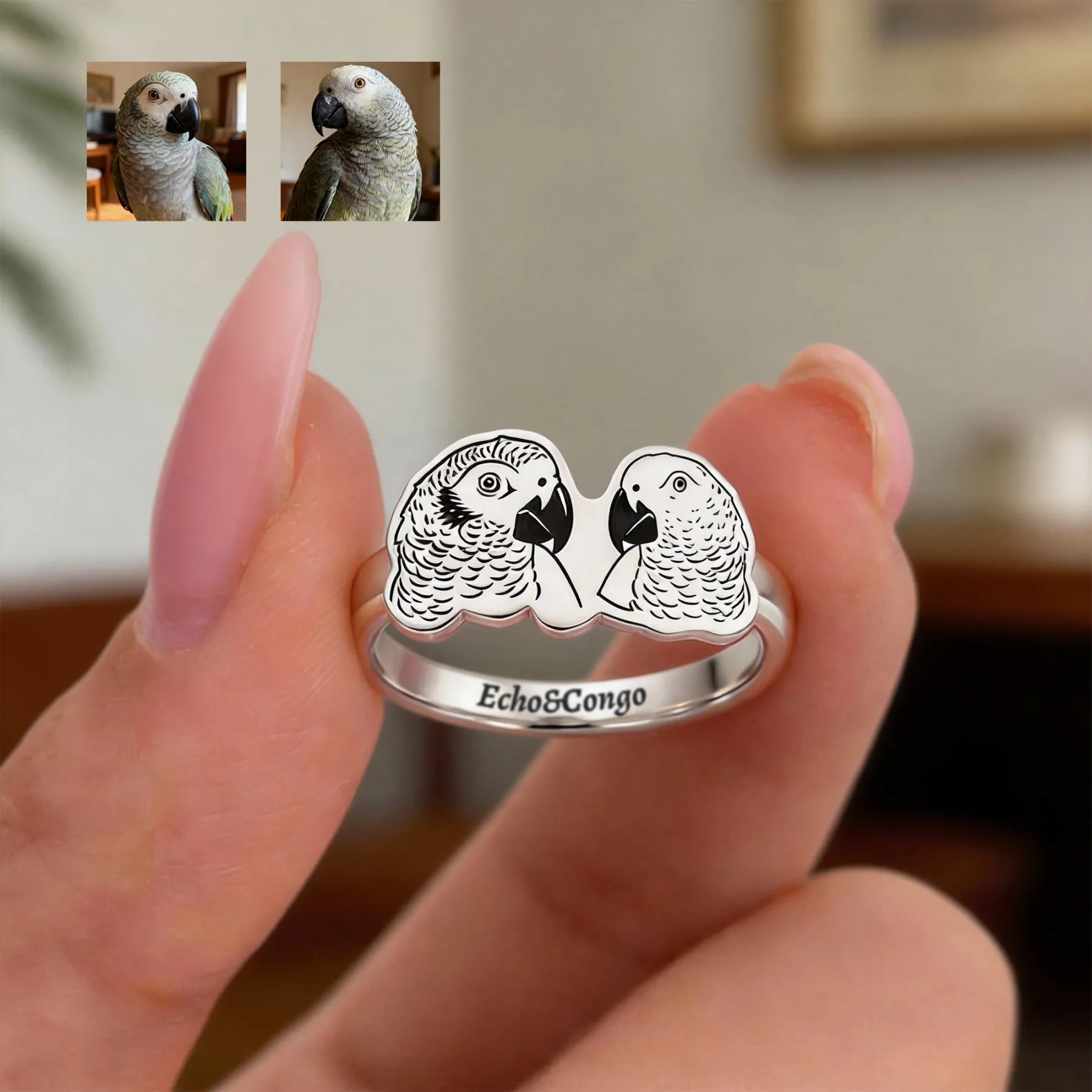 Custom 1-6 Engraved Cat Dog Face Photo Ring