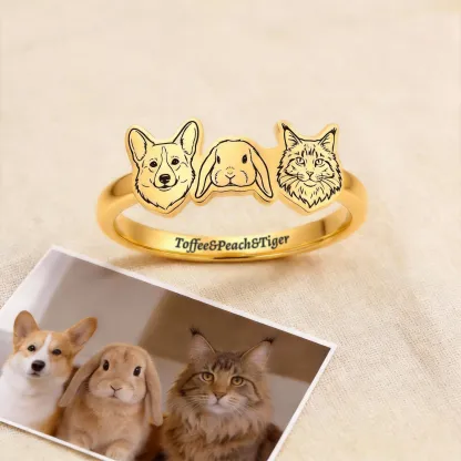 Custom 1-6 Engraved Cat Dog Face Photo Ring