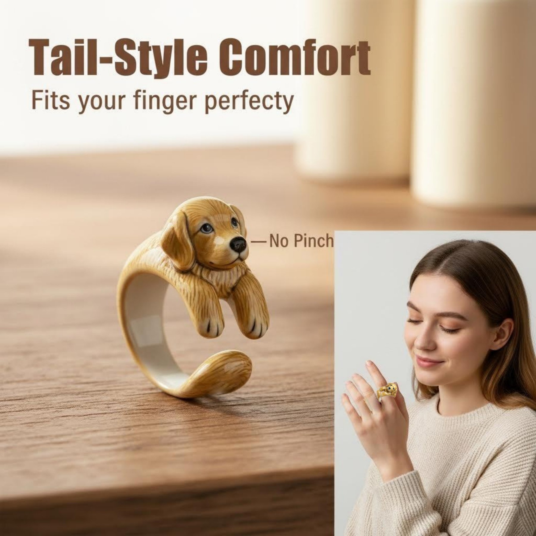 Custom 3D Handmade Ceramic Dog Cat Pet Tail Ring