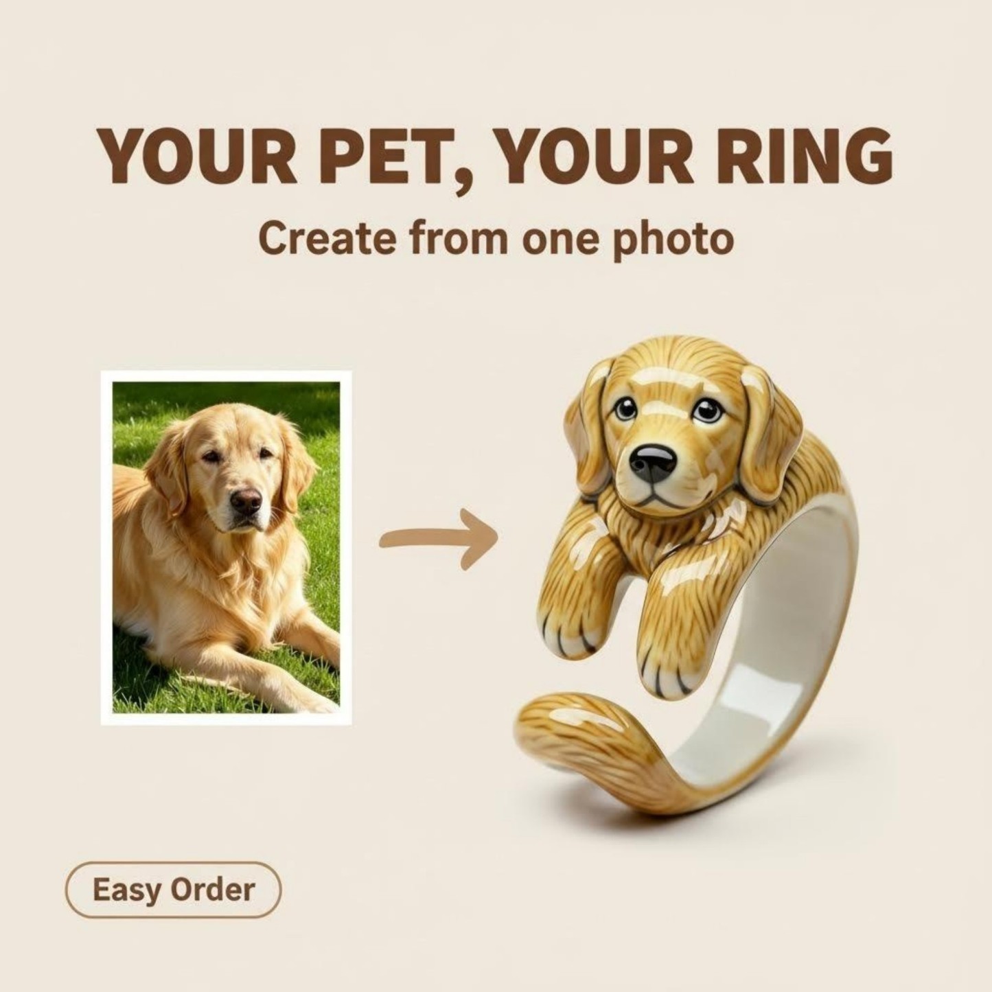 Custom 3D Handmade Ceramic Dog Cat Pet Tail Ring