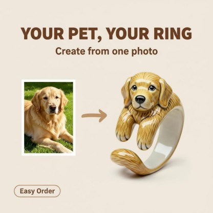 Custom 3D Handmade Ceramic Dog Cat Pet Tail Ring