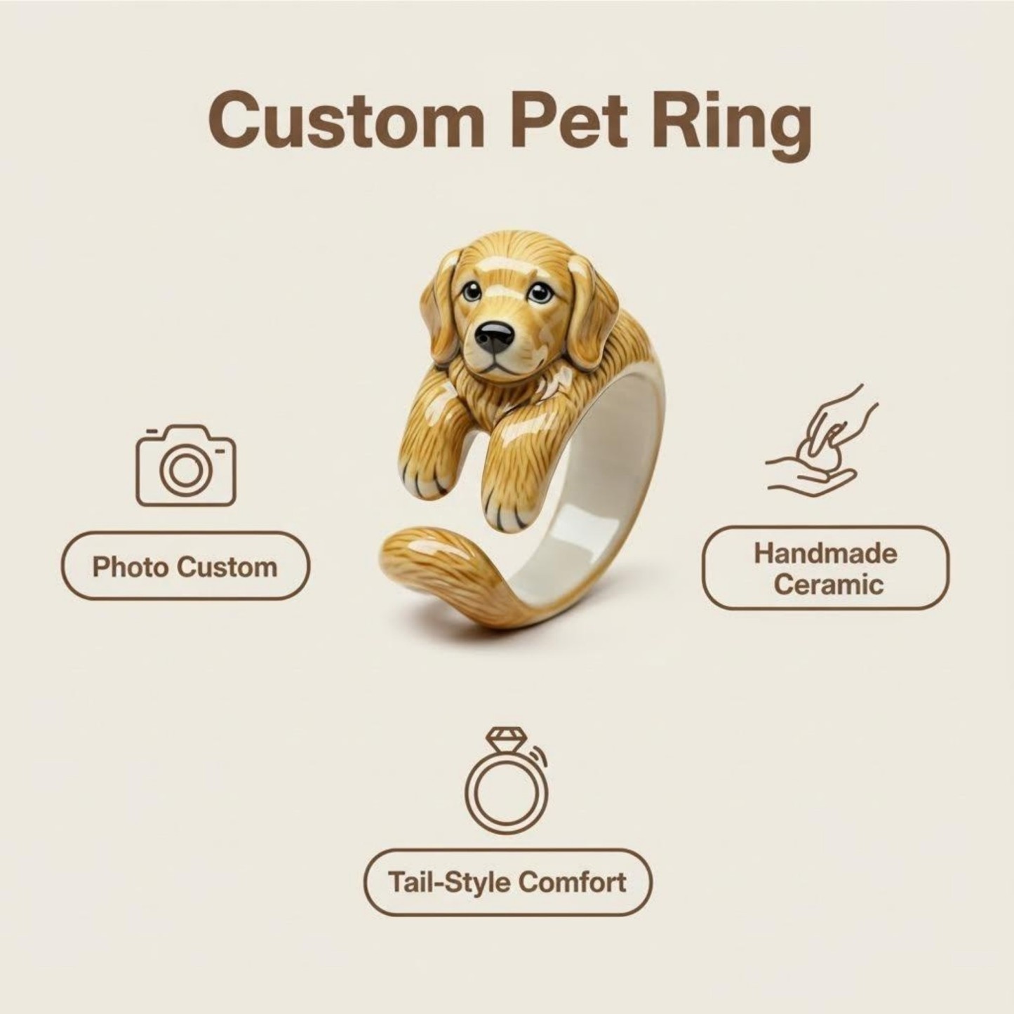 Custom 3D Handmade Ceramic Dog Cat Pet Tail Ring