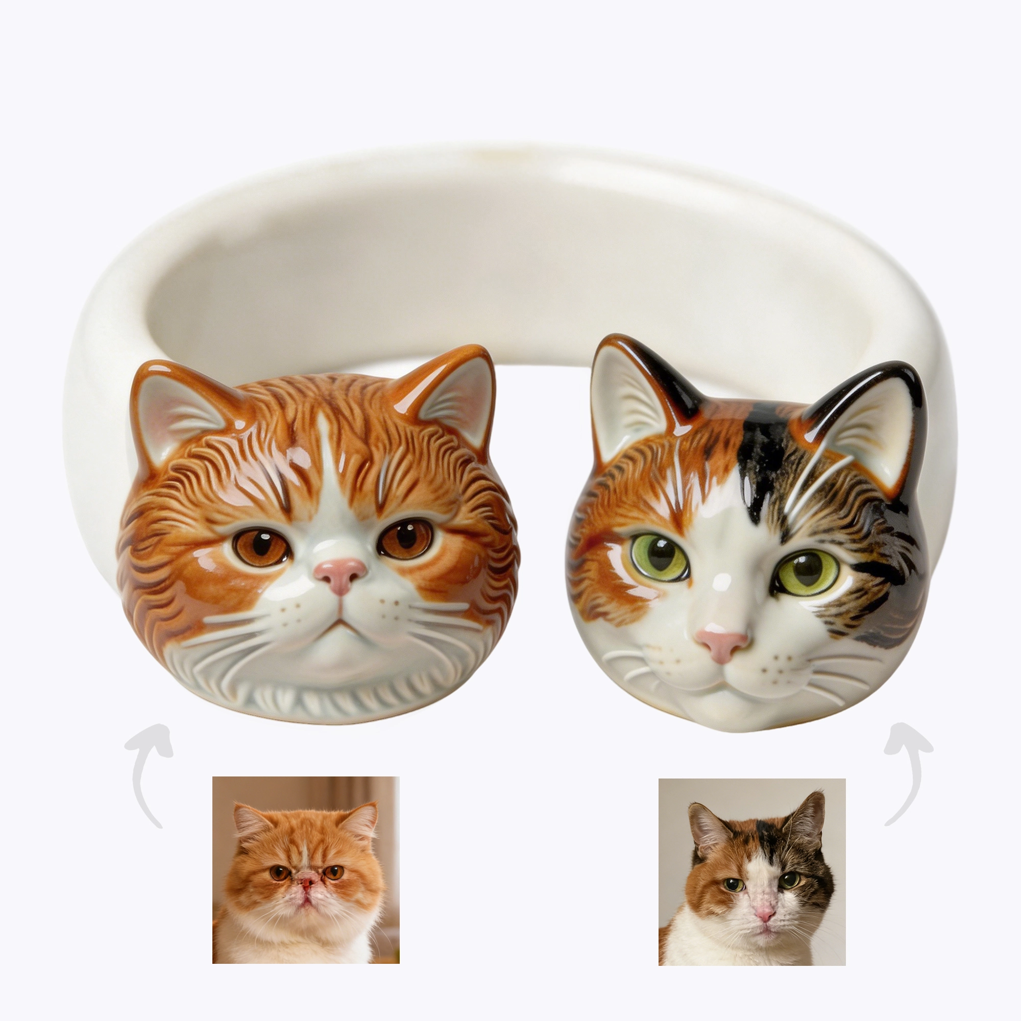 Custom 3D Pet Cat Dog Ultralight Clay Ceramic Open Ring from Photo