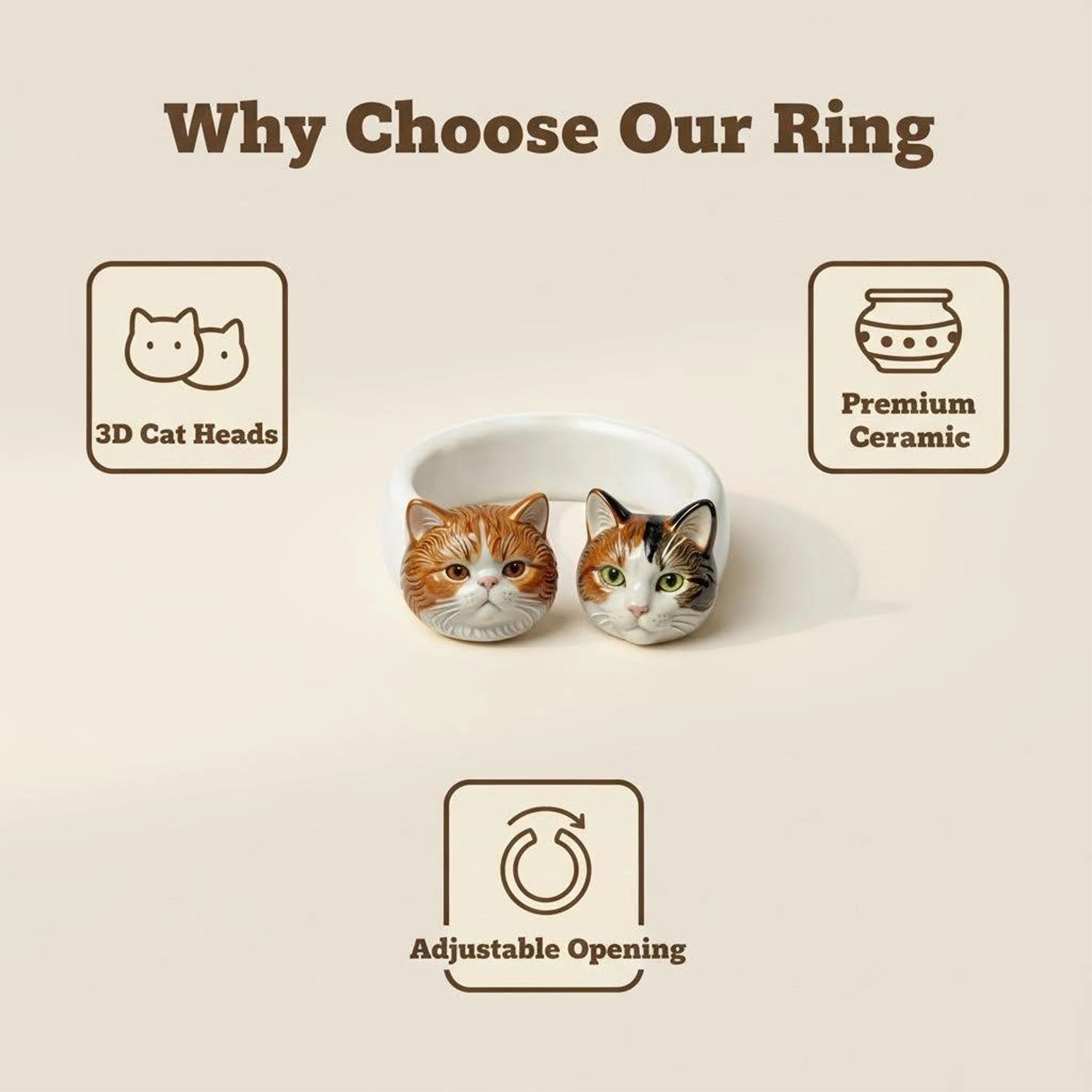 Custom 3D Pet Cat Dog Ultralight Clay Ceramic Open Ring from Photo