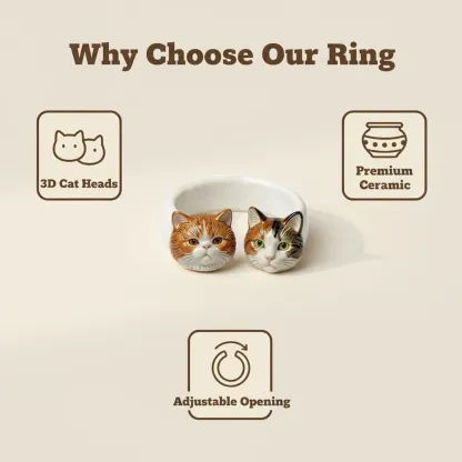 Custom 3D Pet Cat Dog Ultralight Clay Ceramic Open Ring from Photo