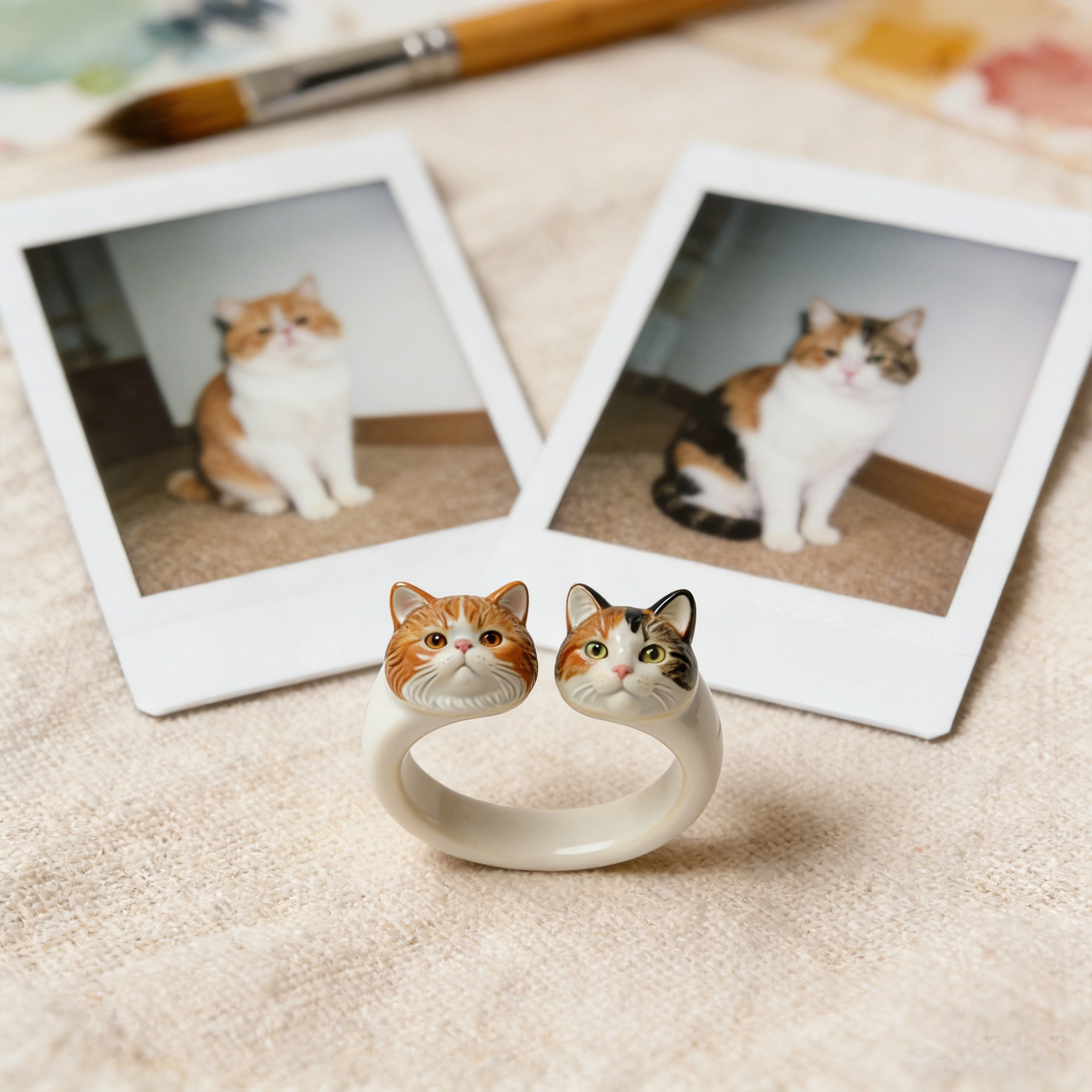 Custom 3D Pet Cat Dog Ultralight Clay Ceramic Open Ring from Photo