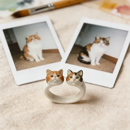 Custom 3D Pet Cat Dog Ultralight Clay Ceramic Open Ring from Photo