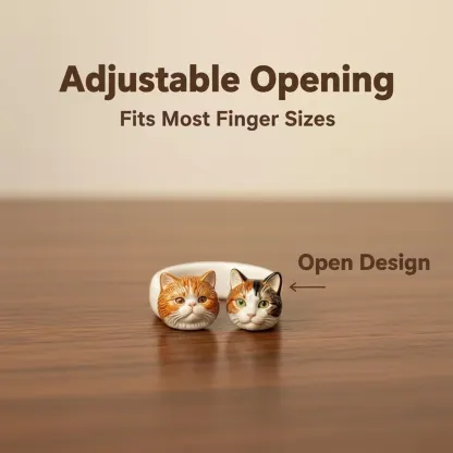 Custom 3D Pet Cat Dog Ultralight Clay Ceramic Open Ring from Photo