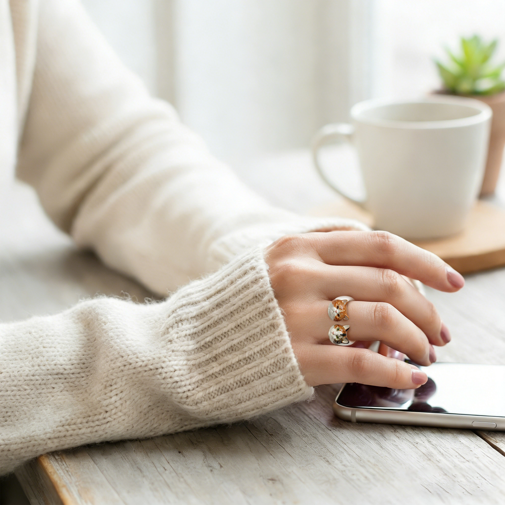 Custom 3D Pet Cat Dog Ultralight Clay Ceramic Open Ring from Photo