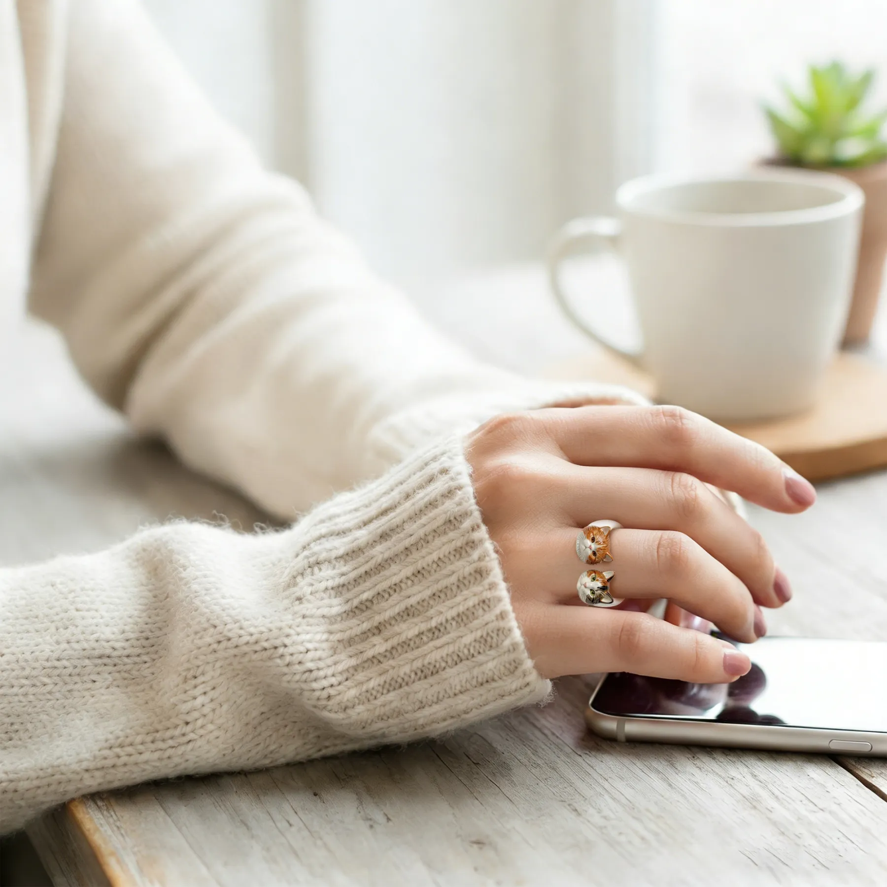 Custom 3D Pet Cat Dog Ultralight Clay Ceramic Open Ring from Photo