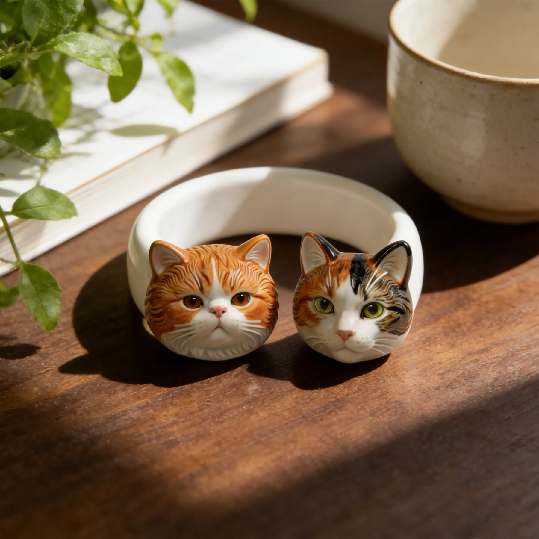 Custom 3D Pet Cat Dog Ultralight Clay Ceramic Open Ring from Photo