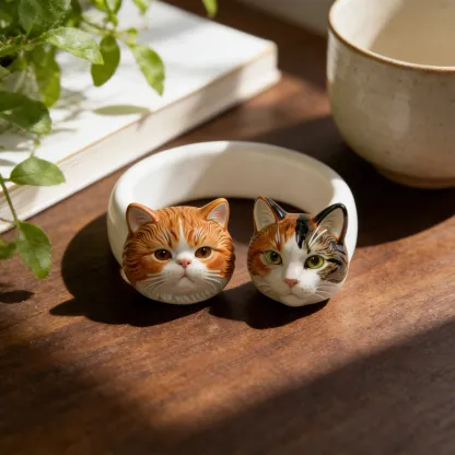 Custom 3D Pet Cat Dog Ultralight Clay Ceramic Open Ring from Photo