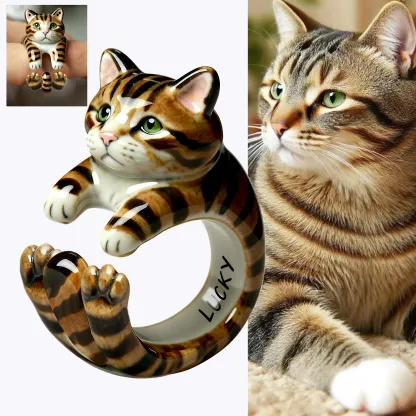Custom 3D Handmade Ceramic Dog Cat Pet Full Body Ring