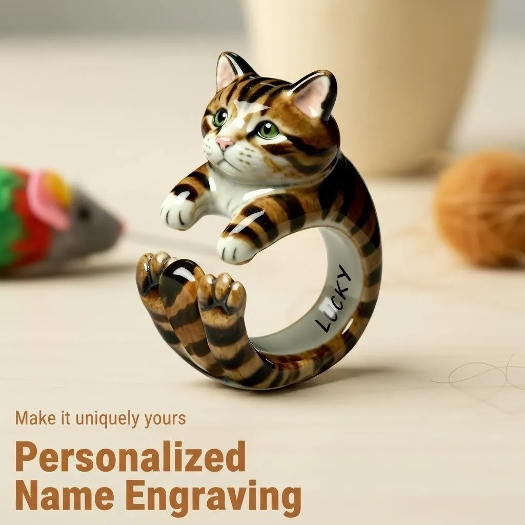 Custom 3D Handmade Ceramic Dog Cat Pet Full Body Ring