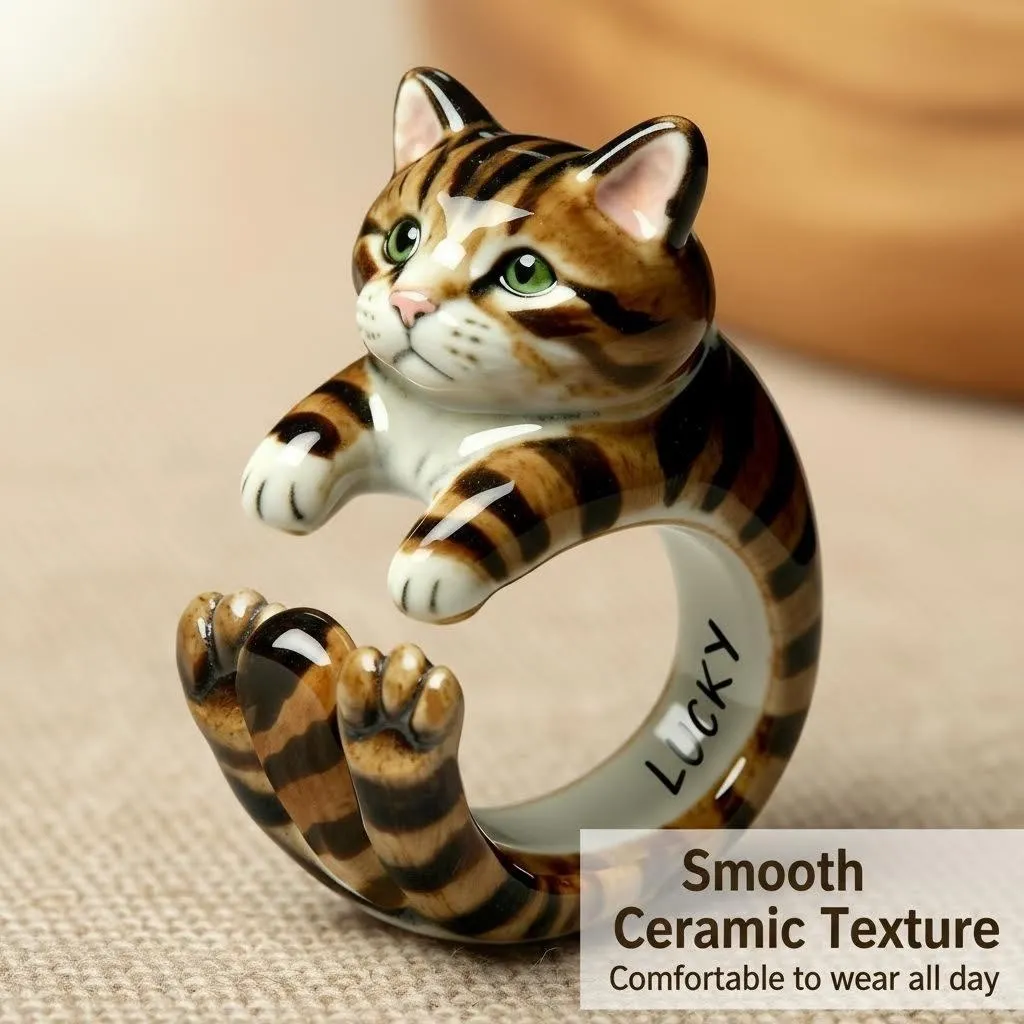 Custom 3D Handmade Ceramic Dog Cat Pet Full Body Ring