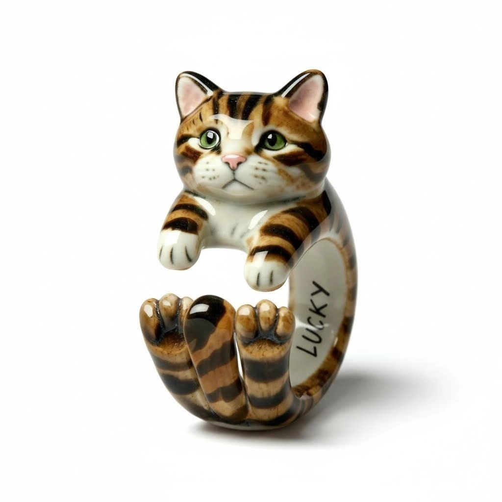 Custom 3D Handmade Ceramic Dog Cat Pet Full Body Ring