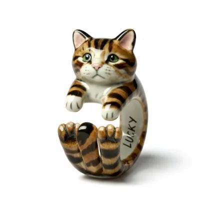 Custom 3D Handmade Ceramic Dog Cat Pet Full Body Ring
