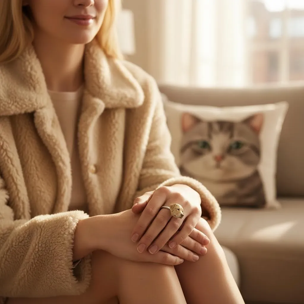 Custom 3D Handmade Ceramic Dog Cat Pet Head Ring