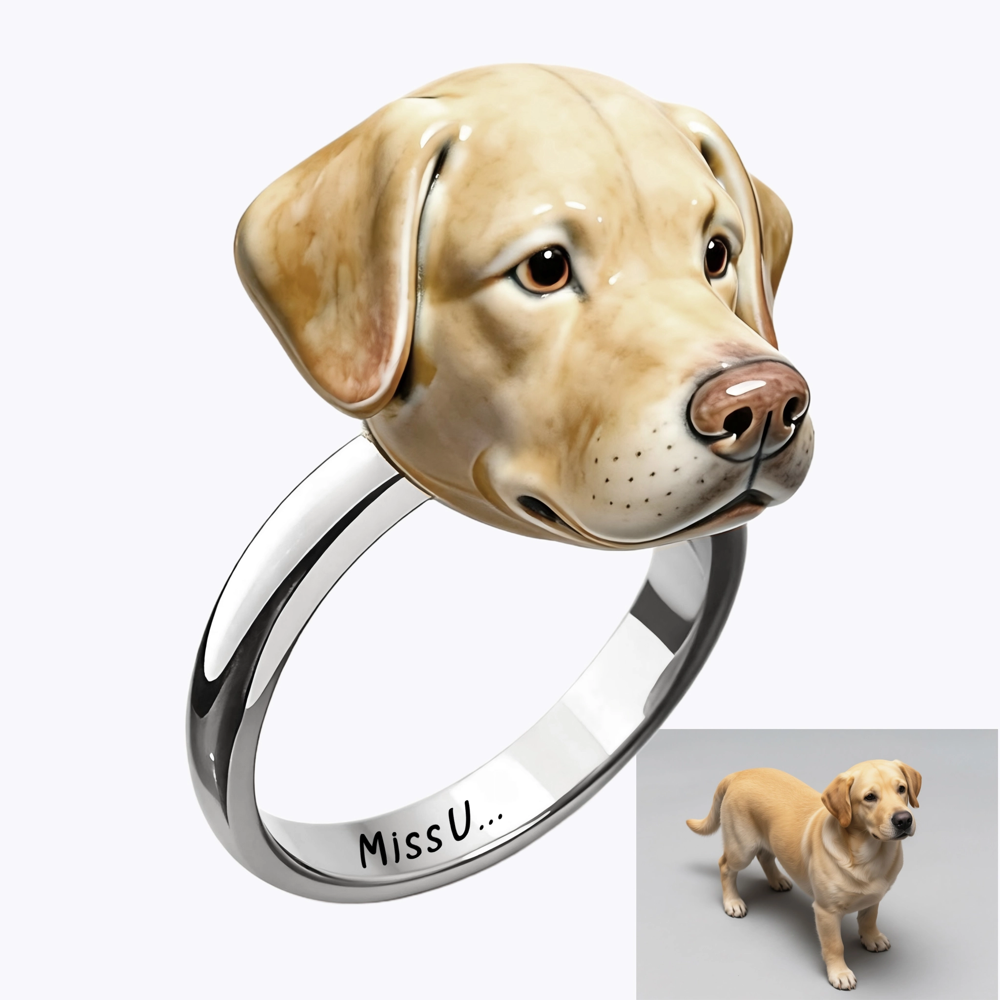 Custom 3D Handmade Ceramic Dog Cat Pet Head Ring