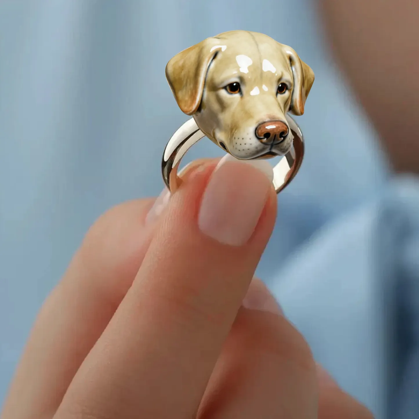 Custom 3D Handmade Ceramic Dog Cat Pet Head Ring