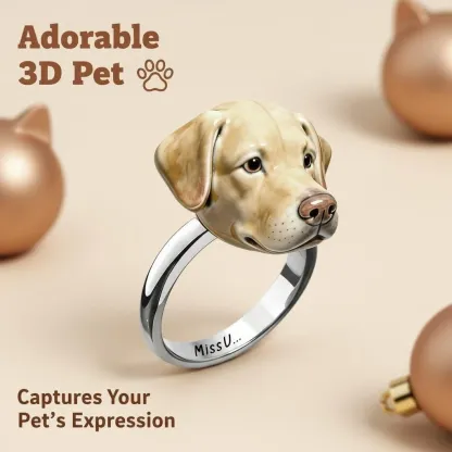 Custom 3D Handmade Ceramic Dog Cat Pet Head Ring