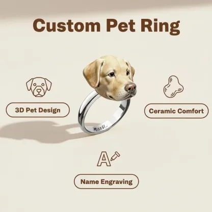Custom 3D Handmade Ceramic Dog Cat Pet Head Ring