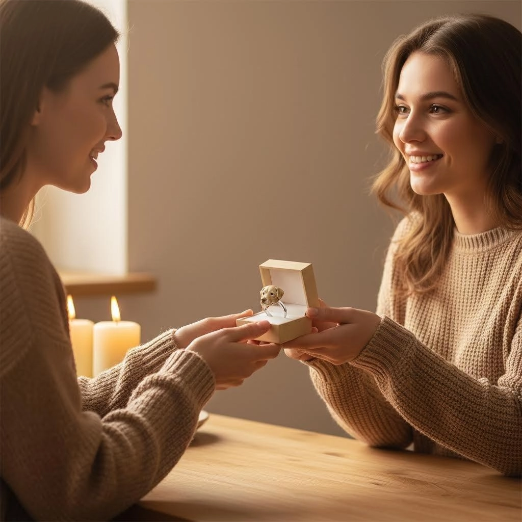 Custom 3D Handmade Ceramic Dog Cat Pet Head Ring