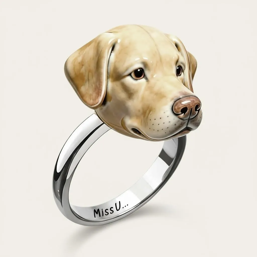 Custom 3D Handmade Ceramic Dog Cat Pet Head Ring