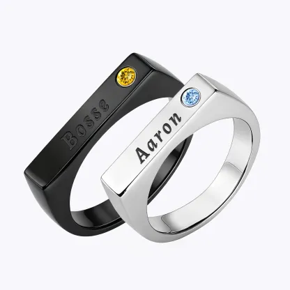 Custom Name Couple Rings with Round Birthstone