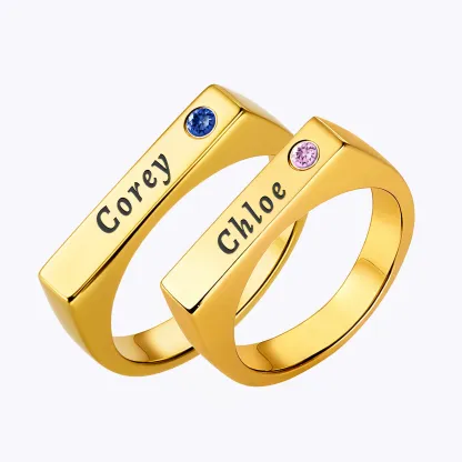 Custom Name Couple Ring with Round Birthstone