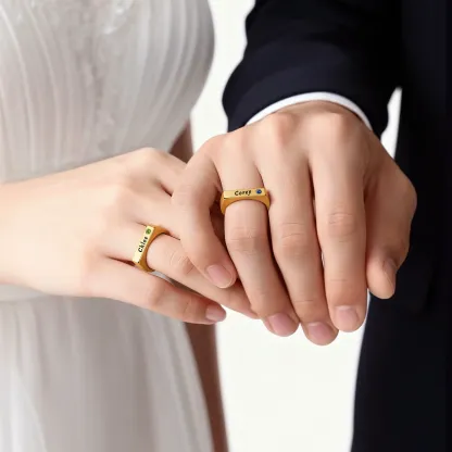 Custom Name Couple Ring with Round Birthstone