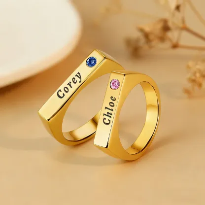 Custom Name Couple Ring with Round Birthstone