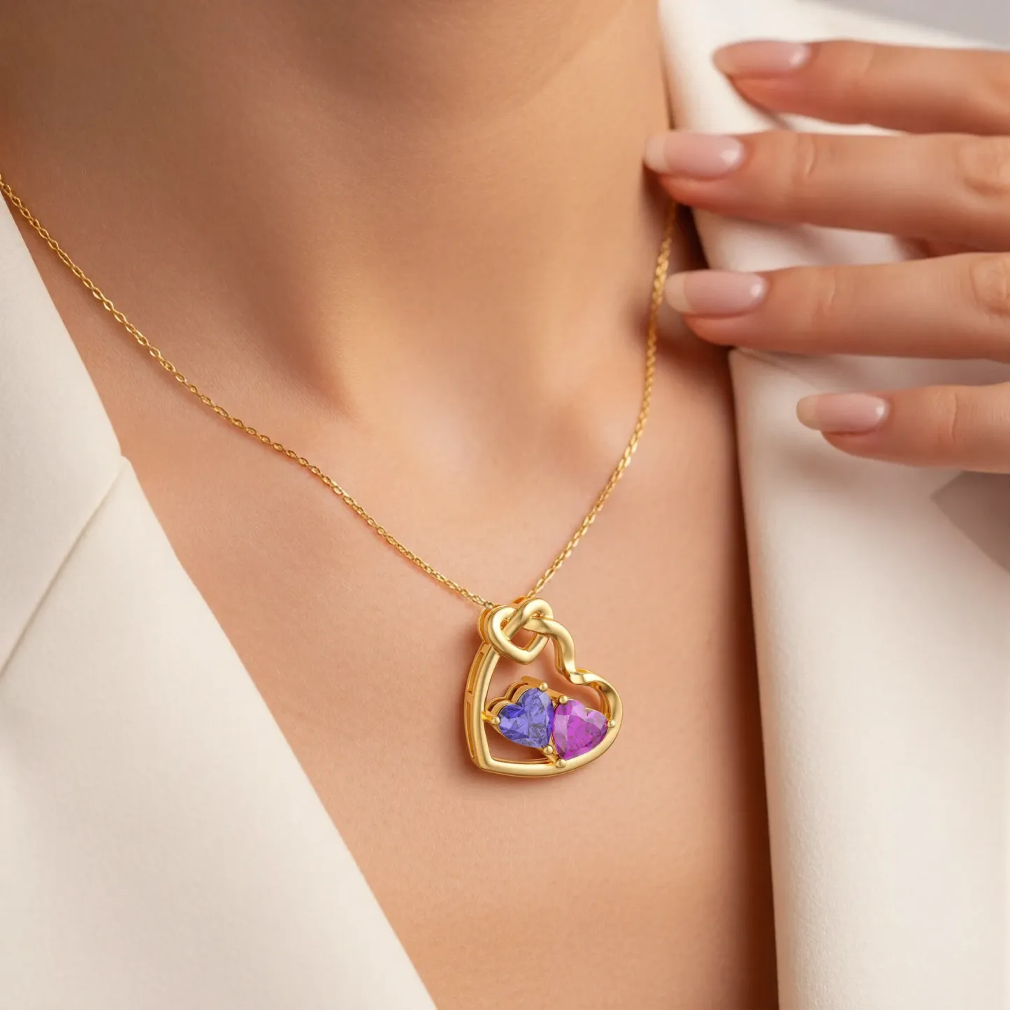 Custom Knot Heart Double Heart Necklace