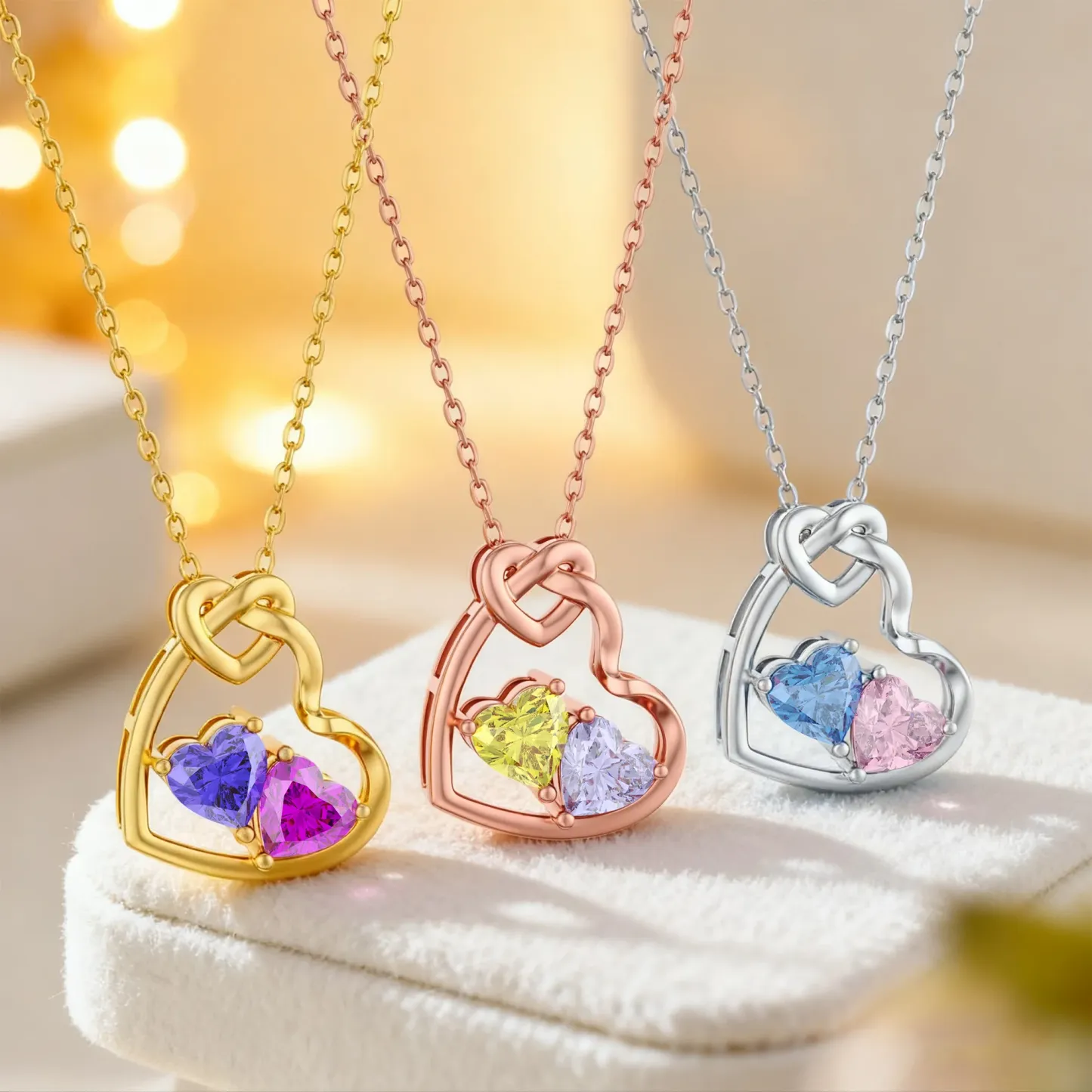 Custom Knot Heart Double Heart Necklace