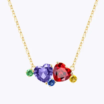 Custom Double Heart Birthstone with 1-5 Round Birthstone Necklace