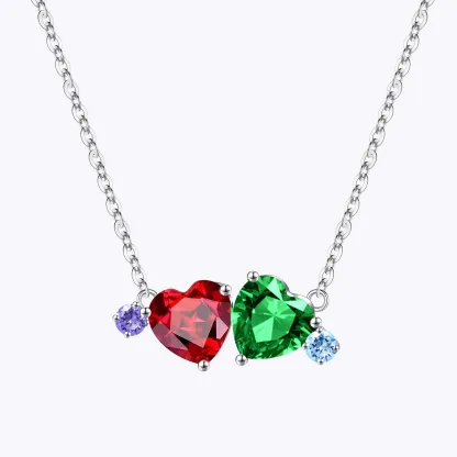 Custom Double Heart Birthstone with 1-5 Round Birthstone Necklace
