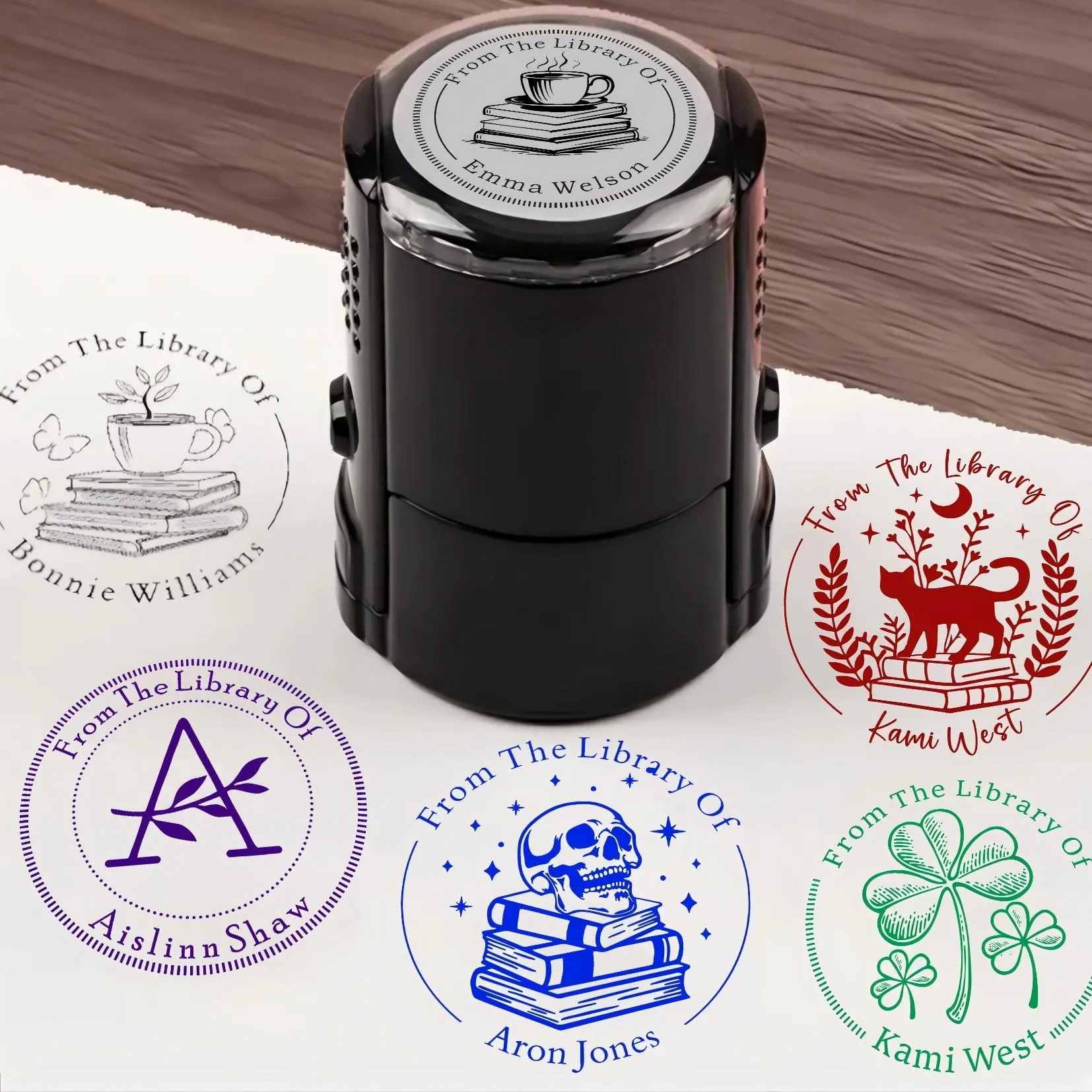 Custom Text Lucky Clover From The Library Of Stamp Wood Handle Stamp Self-inking Stamp for St. Patrick's Day